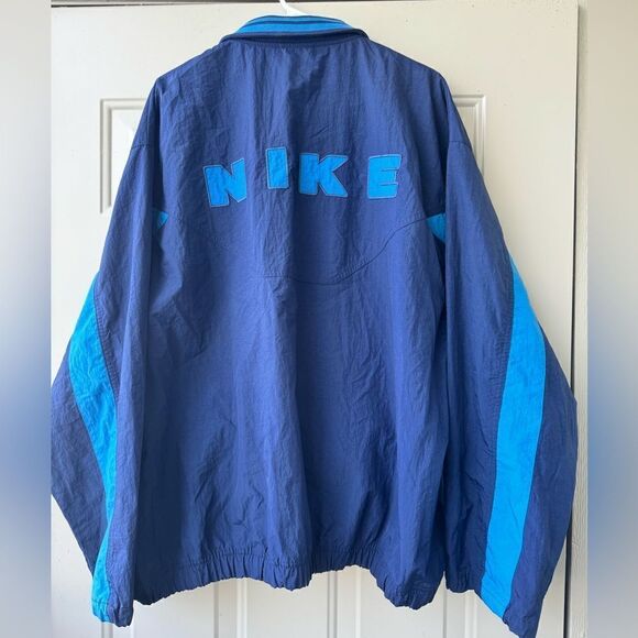 Vtg 90s Nike Windbreaker Jacket Blue Mock Neck Zip Nylon Embroidered Logo Sz XL - Picture 6 of 12